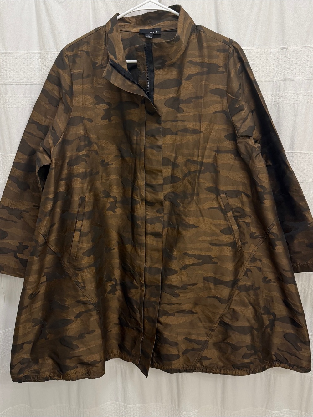 Sun Kim Camo Print Jacket Brown Black Womens Large Made in USA Lightweight
